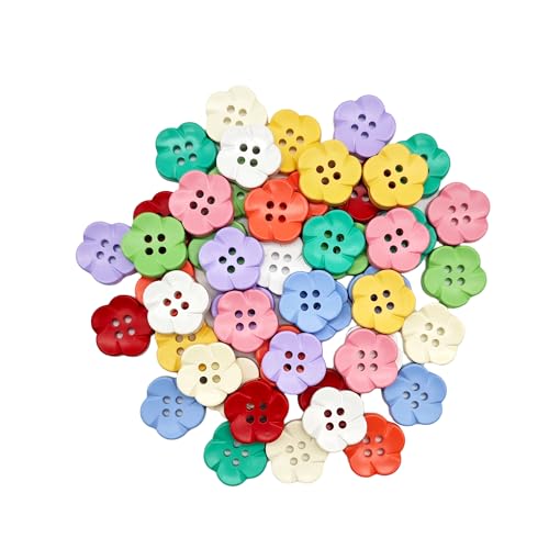 CANDEOLA 50-Pcs 11/16" Flower Resin Buttons | Bulk Assorted Colorful Flower Buttons for Sewing Crafts Shirts Clothes Decorations (17mm, 10 Colors, 5 Pcs/Color) - Image 1