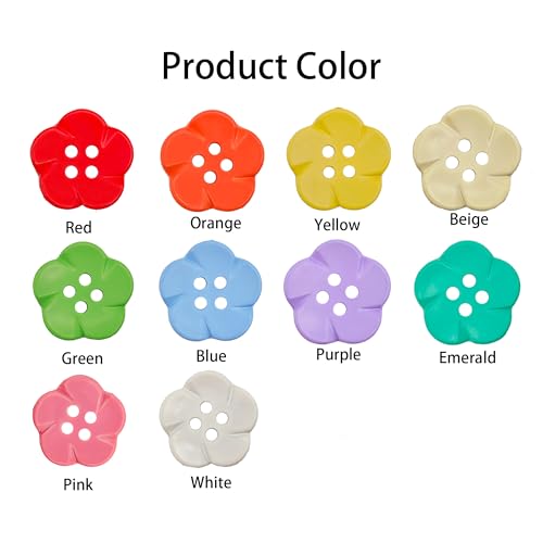 CANDEOLA 50-Pcs 11/16" Flower Resin Buttons | Bulk Assorted Colorful Flower Buttons for Sewing Crafts Shirts Clothes Decorations (17mm, 10 Colors, 5 Pcs/Color) - Image 2