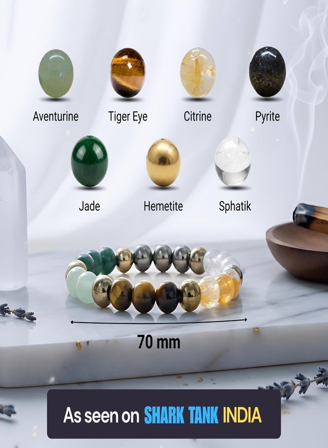 Japam Dhanlabh Band with Pyrite, Tiger Eye, Citrine, Aventurine, Sphatik & Jade Beads | Money Magnet Bracelet for Men & Women | Certificate of Authenticity - Image 5