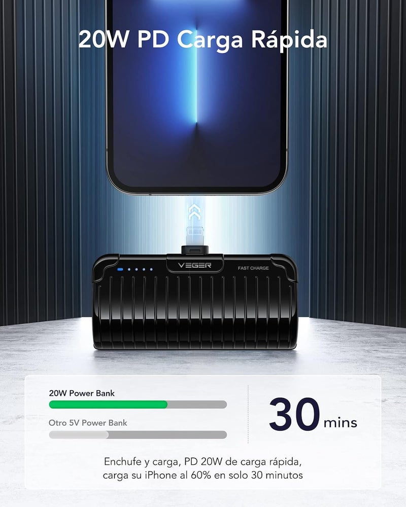 VEGER Mini Portable Charger 5000mAh for iPhone, Ultra-Compact 20W PD Fast Charging Power Bank, Small Slim Battery Pack Backup Charger Compatible with iPhone 14/14 Pro Max/13/13 Pro/12/XR/8/7/6 - Image 2