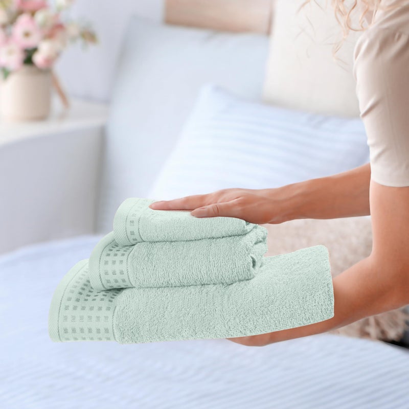 GLAMBURG Ultra Soft 3 Pack Cotton Towel Set  Contains a Bath Towel 28x55 inch  a Hand Towel 16x24 inch & a Wash Coth 12x12 inch  Ideal Everyday use  Compact & Lightweight - Sea Green - Image 4