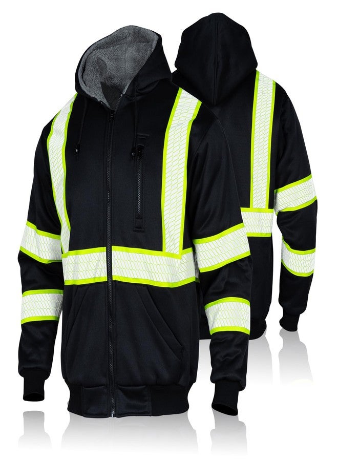 FONIRRA Men's High Visibility Safety ANSI Class 3 Lined Fleece Hoodie Sweatshirt with Black Bottom Jumper Workwear for Men(Black,XL) - Image 1