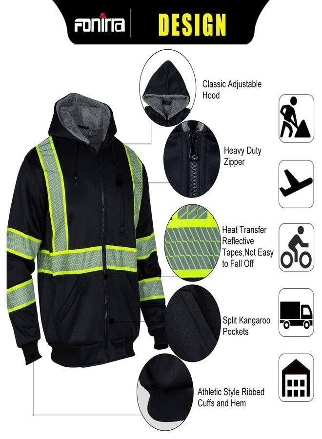 FONIRRA Men's High Visibility Safety ANSI Class 3 Lined Fleece Hoodie Sweatshirt with Black Bottom Jumper Workwear for Men(Black,XL) - Image 2