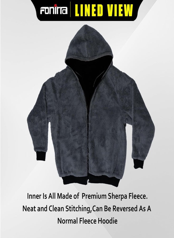 FONIRRA Men's High Visibility Safety ANSI Class 3 Lined Fleece Hoodie Sweatshirt with Black Bottom Jumper Workwear for Men(Black,XL) - Image 3