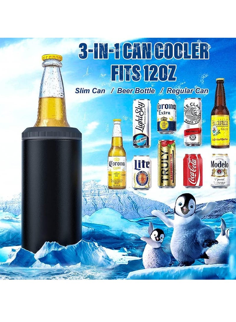 3 in 1 Slim Can Cooler for 16 OZ Skinny Can, Regular Can Bottle - Keep Cold for 6 Hours - Double Walled Insulated Stainless Steel Vacuum Beverage Can Insulator (Matte Black) - Image 2