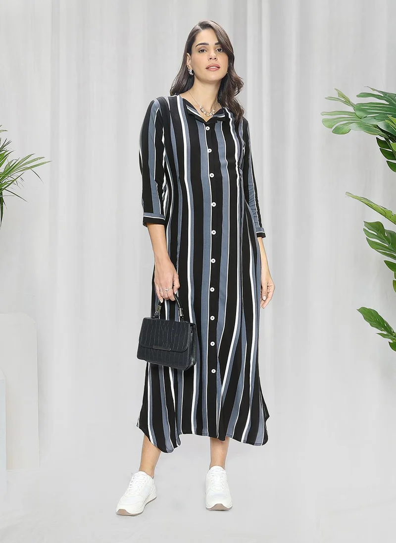 TUMMY Striped Button-Down Dress