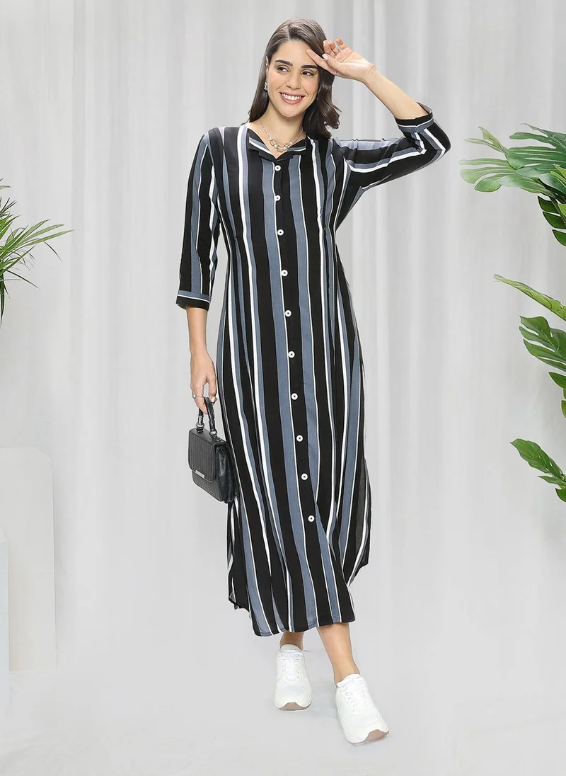 TUMMY Striped Button-Down Dress