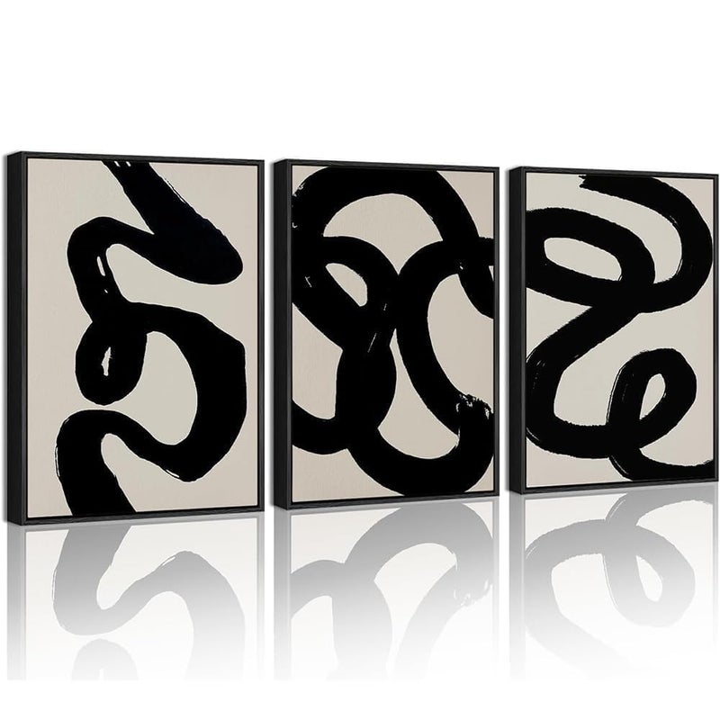 PHOPAGO Black Abstract Wall Art Ink Wash Minimalist Lines Framed Canvas Painting Artwork 11x14in Black Framed - Image 2