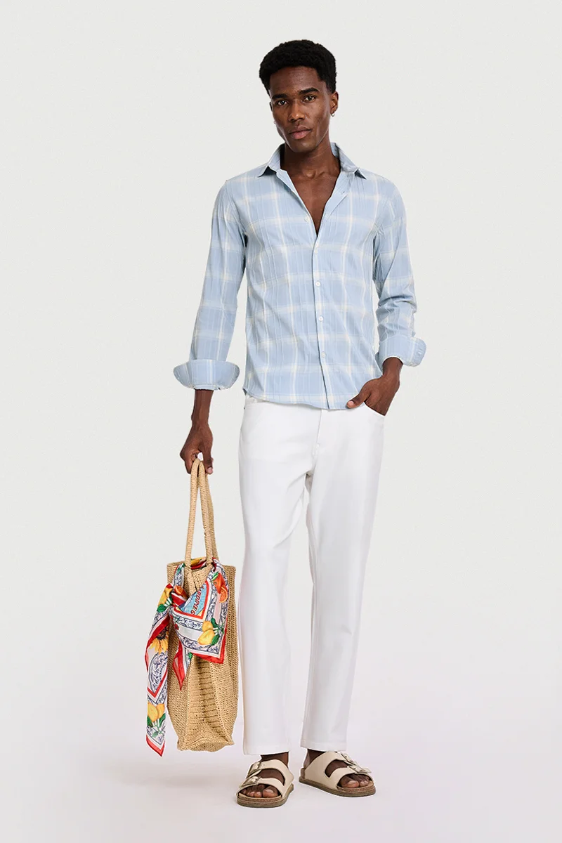 سنيتش Off White Solid Slim Fit Trousers