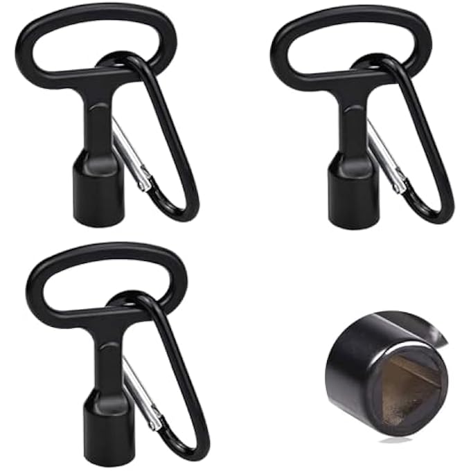 PACK OF 3 8 MM TRIANGULAR KEY WHEELIE BIN, TRIANGLE KEY WITH CARABINER, UNIVERSAL 3-SIDED KEY, FIRE BRIGADE KEY, TRIANGULAR TAP KEY, TRIANGULAR KEY FOR RADIATORS - Image 1