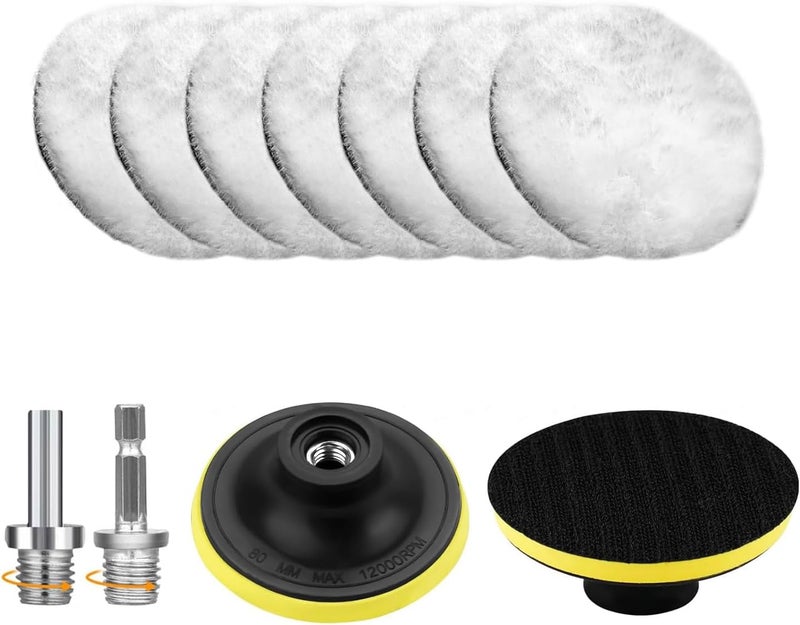 KASTWAVE 9-Piece Car Detailing Kit with 3-Inch Wool Polishing Pads and Backing Plates - Image 1