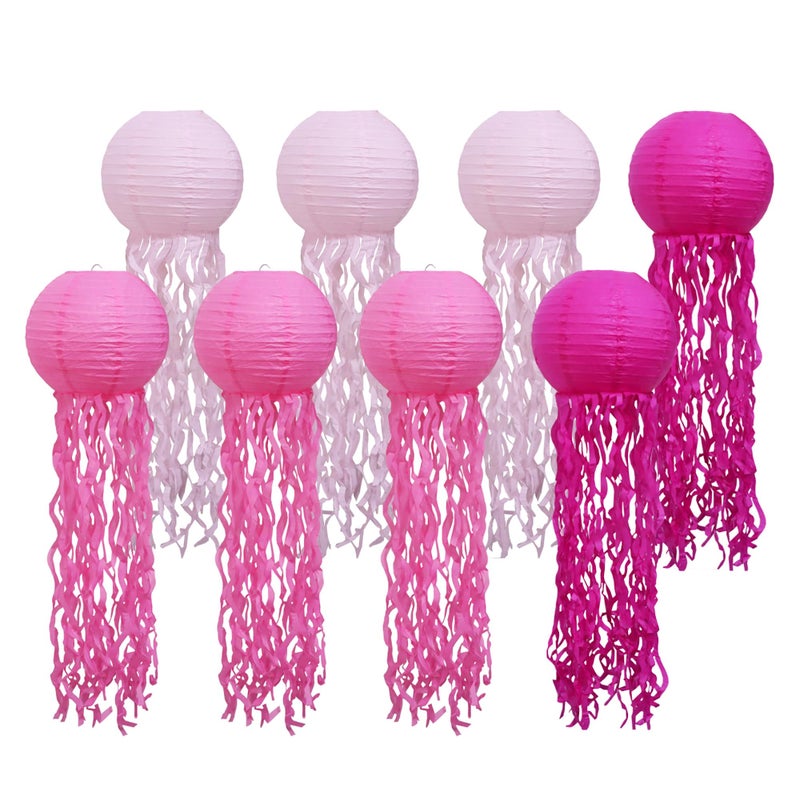 NYEONHRT 8 Pack Jellyfish Lanterns 10 Inch Pink Hanging Decorations for Under the Sea Party Mermaid Princess Baby Shower and Girls Birthday Room Decor - Image 2