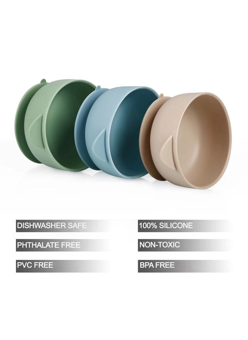 Generic - Silicone Baby Bowls with Suction, 3 Pack Baby Suction Bowls for Baby Toddlers Infants Kids, Baby Food Feeding Bow Set, Food Grade Soft Safe BPA-Free (Brown/Blue/Green) - Image 1