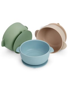 Silicone Baby Bowls with Suction, 3 Pack Baby Suction Bowls for Baby Toddlers Infants Kids, Baby Food Feeding Bow Set, Food Grade Soft Safe BPA-Free (Brown/Blue/Green)