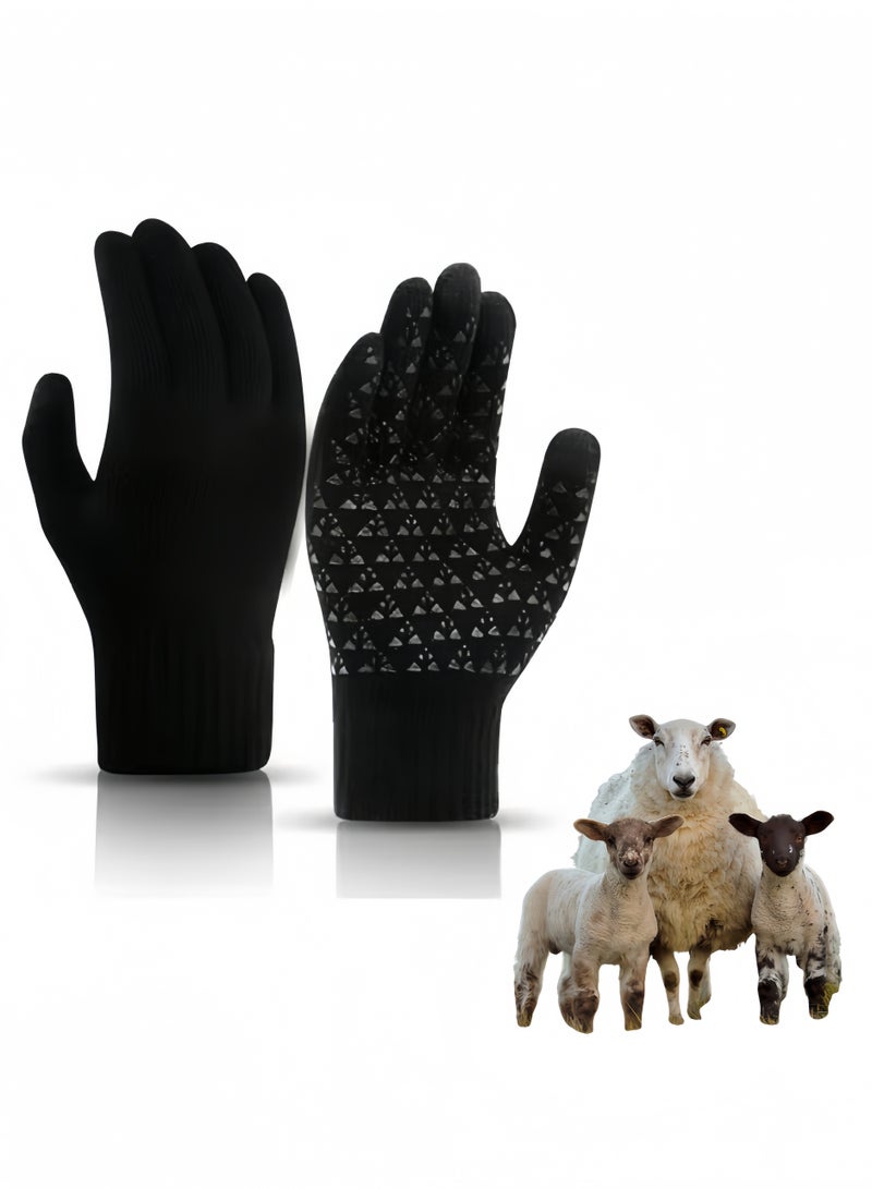 قفازات شتوية من الصوف، تعمل باللمس ومبطنة بحياكة ناعمة حرارية، مقاومة للرياح ودافئة للرجال والنساء - Image 1