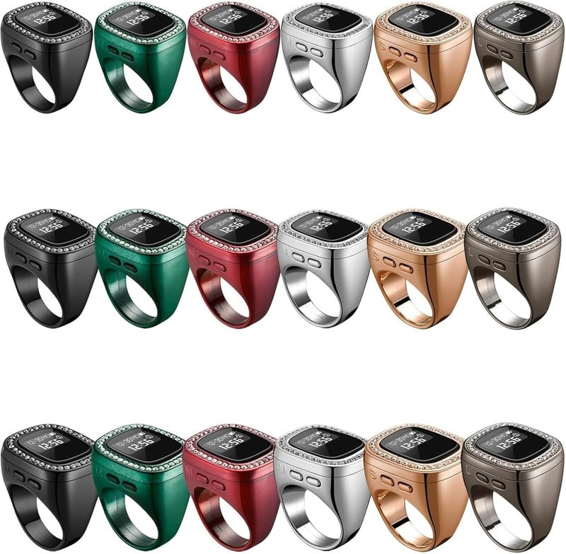 Zikr Counter S1/S2/S3 No.502 Tasbih Ring with Diamond, Smart Digital Zikr Ring with OLED Display, 20mm Adjustable Waterproof Finger Counter, Multi-Channel Tasbeeh Counter (Silver, 20mm) - Image 3