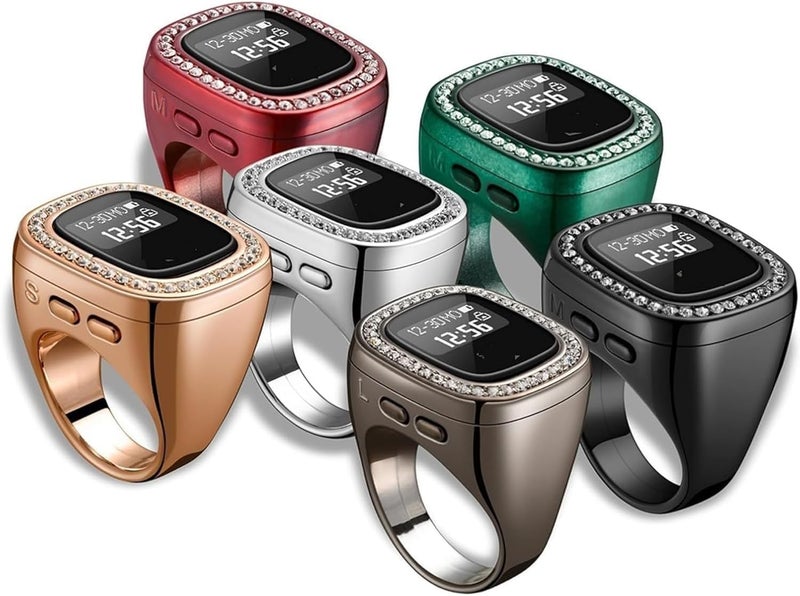 Zikr Counter S1/S2/S3 No.502 Tasbih Ring with Diamond, Smart Digital Zikr Ring with OLED Display, 20mm Adjustable Waterproof Finger Counter, Multi-Channel Tasbeeh Counter (Silver, 20mm) - Image 2