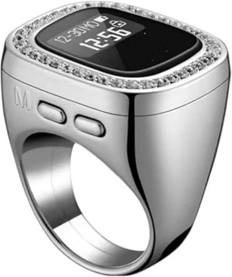 Zikr Counter S1/S2/S3 No.502 Tasbih Ring with Diamond, Smart Digital Zikr Ring with OLED Display, 20mm Adjustable Waterproof Finger Counter, Multi-Channel Tasbeeh Counter (Silver, 20mm) - Image 1
