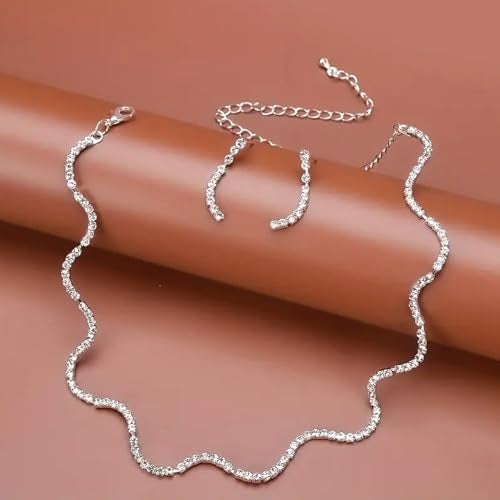 Peora Silver Plated Cubic Zirconia Studded Necklace Earring Stylish Fashion Jewellery Set for Women & Girls - Image 3