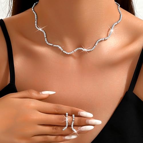Peora Silver Plated Cubic Zirconia Studded Necklace Earring Stylish Fashion Jewellery Set for Women & Girls - Image 2