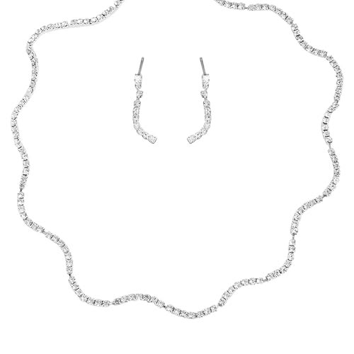 Peora Silver Plated Cubic Zirconia Studded Necklace Earring Stylish Fashion Jewellery Set for Women & Girls - Image 1