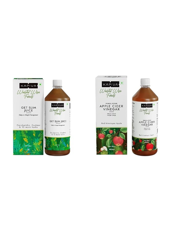 Kapiva Get Slim Juice | Healthy Weight Management Through 12 Ayurvedic Herbs | Aids Metabolism and Digestion (1L) & Kapiva Himalayan Apple Cider Vinegar with Mother Vinegar 500ml COMBO - Image 1
