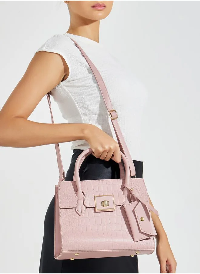 Styli Croc Textured Handbag with Purse