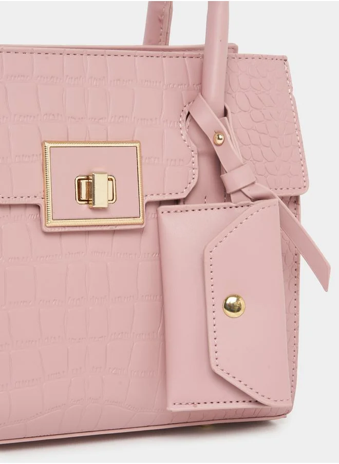 Styli Croc Textured Handbag with Purse