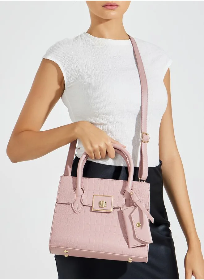 Styli Croc Textured Handbag with Purse