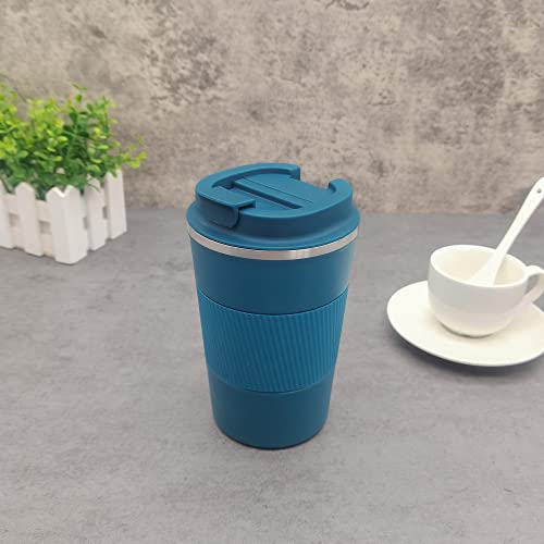 Wosta Travel Mug, Insulated Coffee Cup with Leakproof Lid,Vacuum Insulation Stainless Steel Reusable for Hot Cold Coffee, Non-Slip Protective Cover, (Blue, 510 Ml & Cleaning Brush) - Image 5