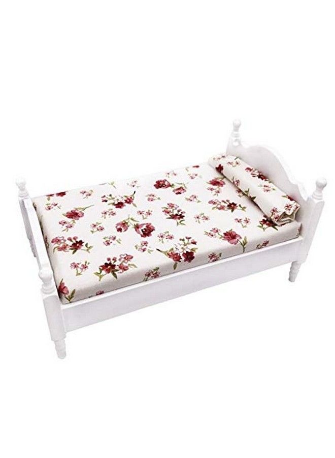 EatingBiting 1:12 Decorate Mini House Miniature Furniture Vintage Wooden Bed Red Floral Single 1/12 Retro Bed With Decor Accessory Delicate Doll House Furniture Miniature Role Playing Window Display - Image 2