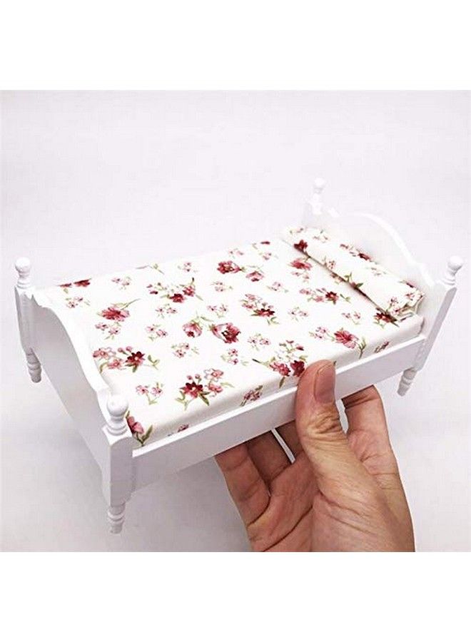 EatingBiting 1:12 Decorate Mini House Miniature Furniture Vintage Wooden Bed Red Floral Single 1/12 Retro Bed With Decor Accessory Delicate Doll House Furniture Miniature Role Playing Window Display - Image 3