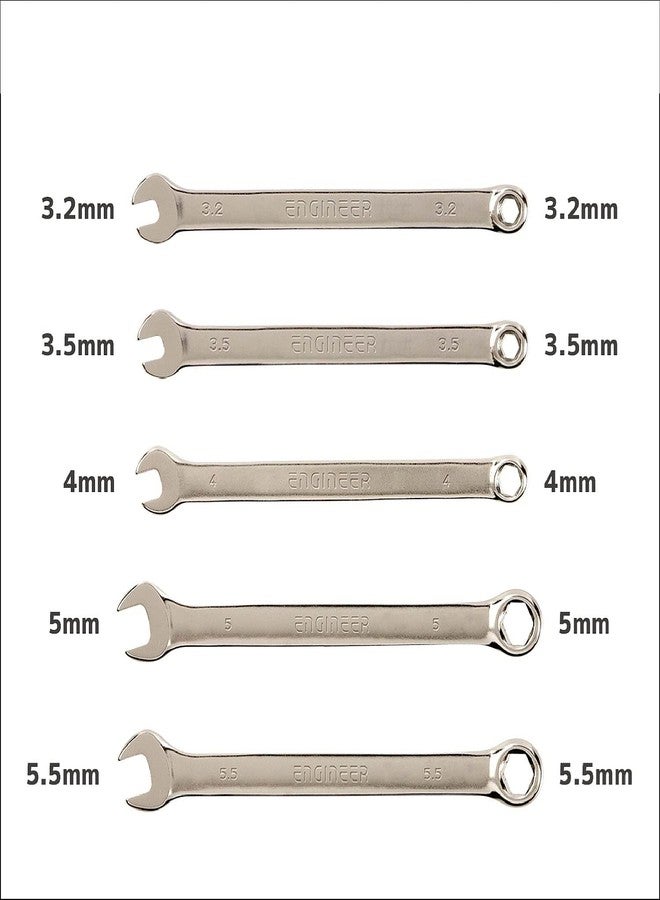 Engineer 5 Piece Metric Combination Spanner Set, Mini/Small Sizes, 3.2mm, 3.5mm, 4.0mm, 5.0mm & 5.5mm with Wallet ENGINEER TS-06 - Image 2