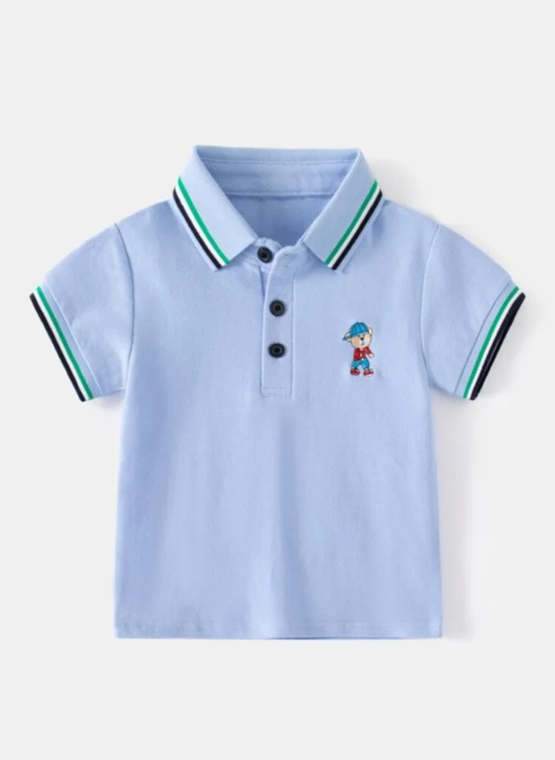 YUNIQEE Blue Polo Collar Pure Cotton T-shirt