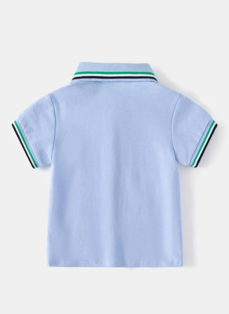 YUNIQEE Blue Polo Collar Pure Cotton T-shirt
