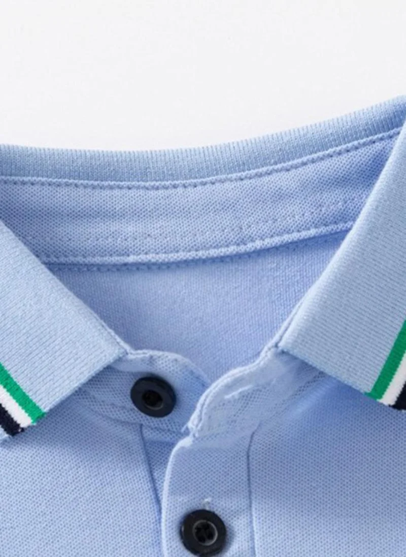 يونيكي Blue Polo Collar Pure Cotton T-shirt