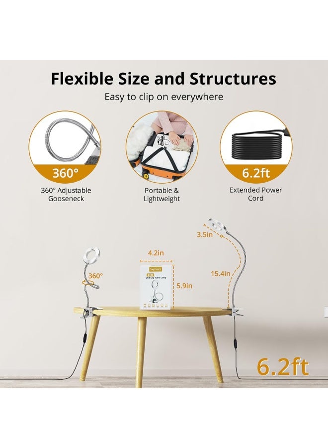 Skymore Clip on Light 3 Color Modes10 Brightness LED Reading Desk Light with Clamp Flexible Gooseneck Book Light for Kids Bedtime Reading Zoom Meetings Clip on Table Headboard DormOffice Use - Image 5