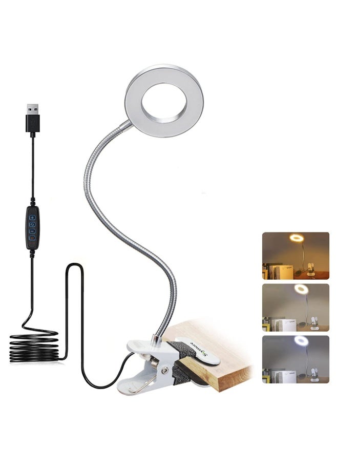 Skymore Clip on Light 3 Color Modes10 Brightness LED Reading Desk Light with Clamp Flexible Gooseneck Book Light for Kids Bedtime Reading Zoom Meetings Clip on Table Headboard DormOffice Use - Image 1