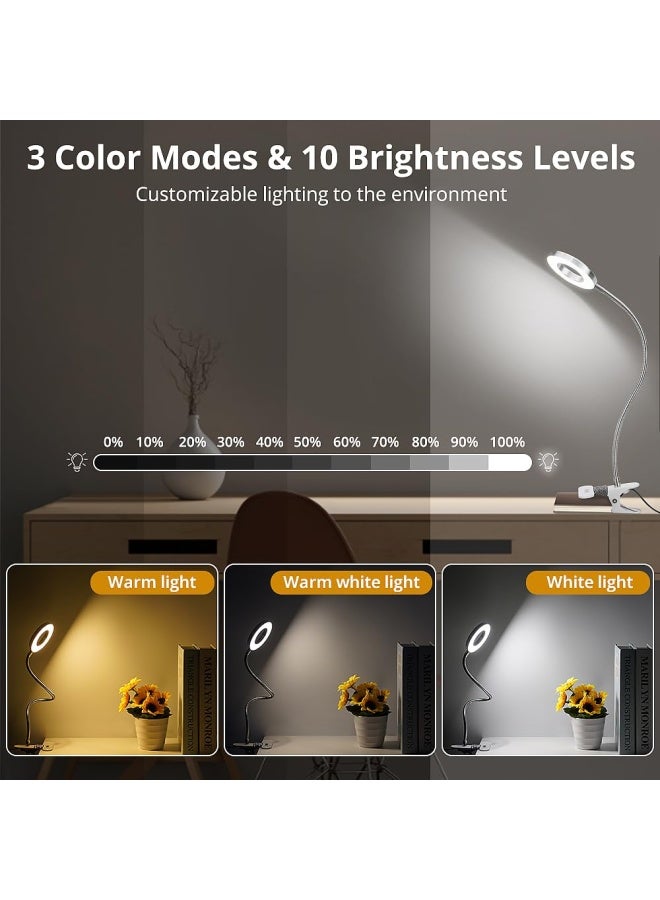 Skymore Clip on Light 3 Color Modes10 Brightness LED Reading Desk Light with Clamp Flexible Gooseneck Book Light for Kids Bedtime Reading Zoom Meetings Clip on Table Headboard DormOffice Use - Image 2