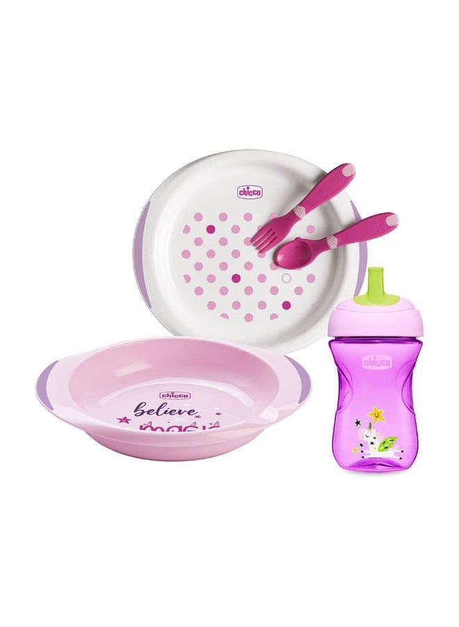 Chicco Weaning Set For 12 Months+ Baby - Pink, Pack of 5 Pieces