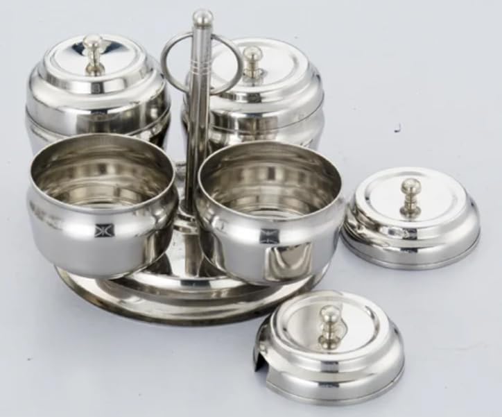 PAUL SONS Stainless Steel Pickle Jar/Pot Set 4 IN 1 For Home/Restaurant/With Lid,Dining Table Set Silver (Pack of 1Pc) - Image 2