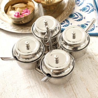PAUL SONS Stainless Steel Pickle Jar/Pot Set 4 IN 1 For Home/Restaurant/With Lid,Dining Table Set Silver (Pack of 1Pc) - Image 4
