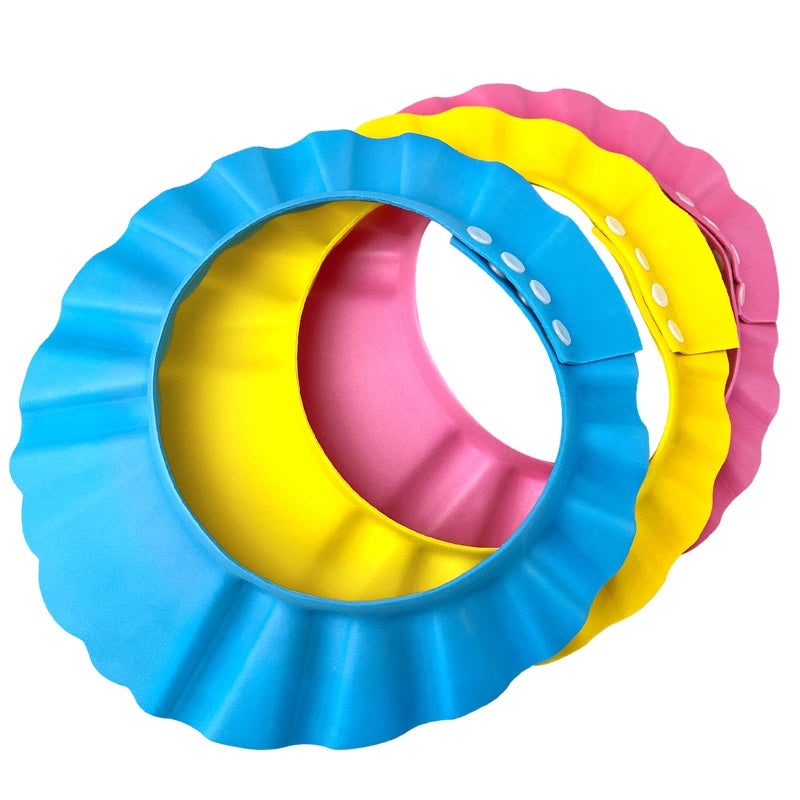 Duyymtsia 3PCS Baby Shower Cap for Kids, Adjustable Toddler Shampoo Hat Bathing Shower Visor Cap Protect Infants Toddler Eyes and Ears (Yellow, Red, Blue) - Image 1