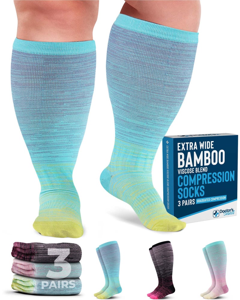 Doctor's Select 3 Pairs Plus Size Compression Socks Wide Calf | Bamboo Viscose Knee High Socks for Circulation Support | Wide Compression Socks - Image 1