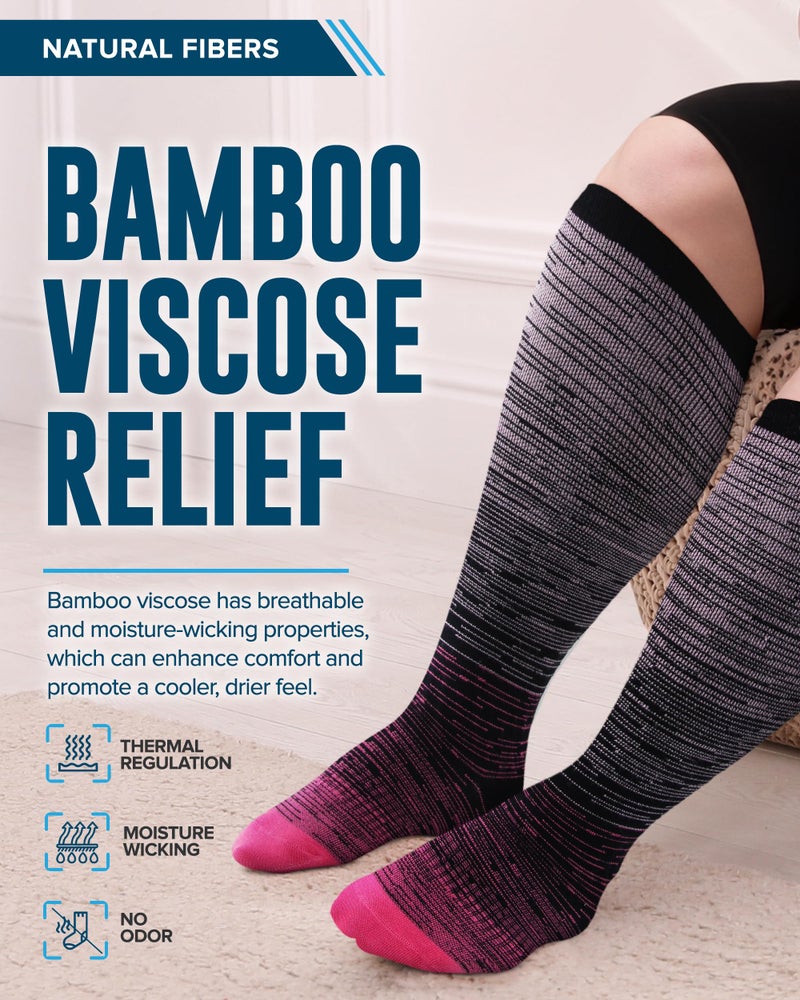 Doctor's Select 3 Pairs Plus Size Compression Socks Wide Calf | Bamboo Viscose Knee High Socks for Circulation Support | Wide Compression Socks - Image 2
