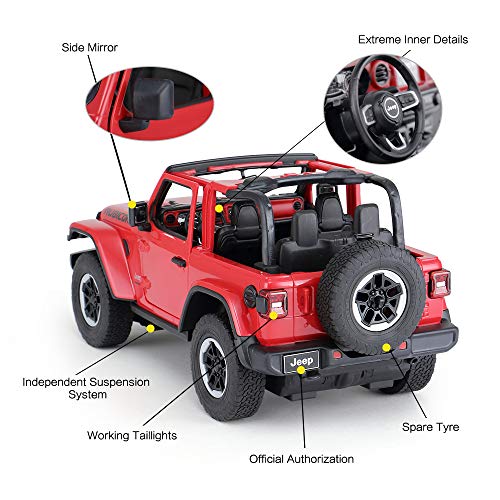 RASTAR Off-Road Remote Control Car, 1:14 Jeep Wrangler JL RC Off-Road Racing Vehicle Toy Car for Kids Adults, Spring Suspension/Door Open, 2.4Ghz RED - Image 4