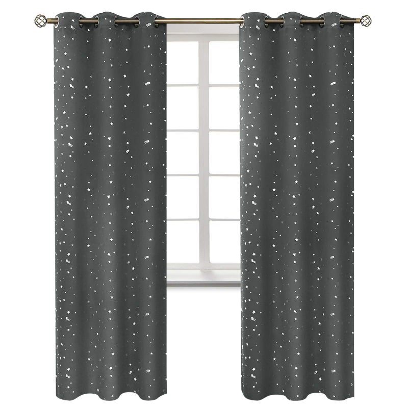 BGment الستائر Bragge Kids Blackout لغرفة النوم - Grommet حراري معزول نجم طباعة الغرفة الستائر المظلمة لمجموعة غرفة المعيشة من 2 لوحات (42 × 84 بوصة رمادية داكنة) - Image 1