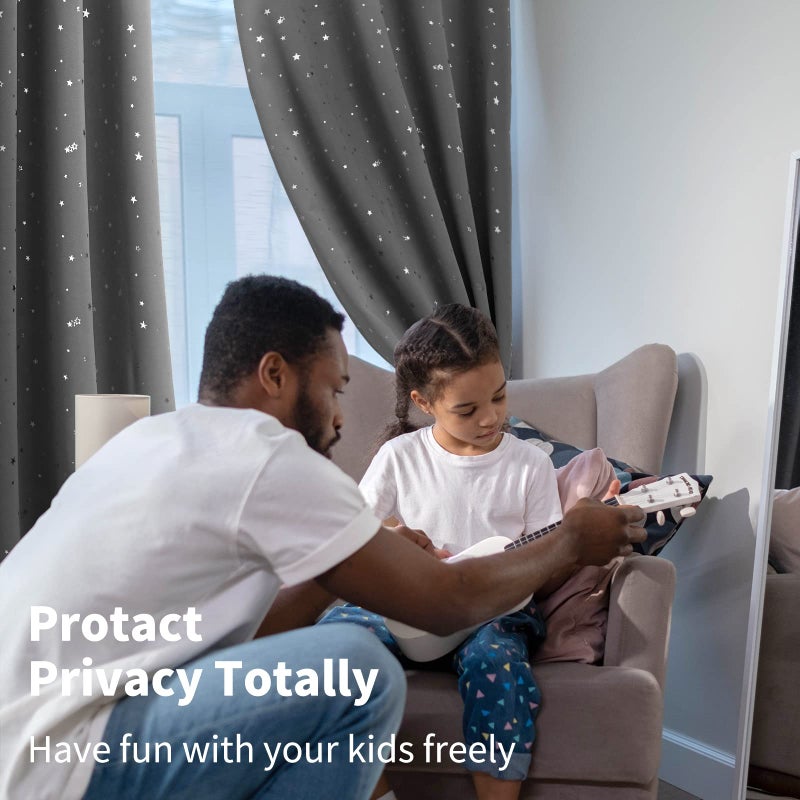 BGment الستائر Bragge Kids Blackout لغرفة النوم - Grommet حراري معزول نجم طباعة الغرفة الستائر المظلمة لمجموعة غرفة المعيشة من 2 لوحات (42 × 84 بوصة رمادية داكنة) - Image 3