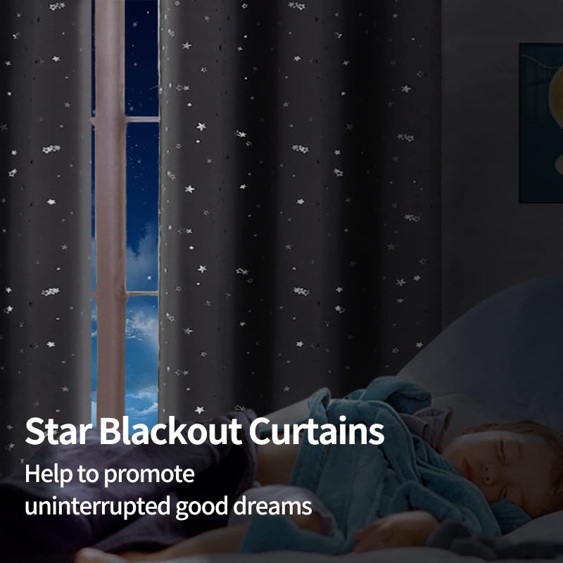 BGment الستائر Bragge Kids Blackout لغرفة النوم - Grommet حراري معزول نجم طباعة الغرفة الستائر المظلمة لمجموعة غرفة المعيشة من 2 لوحات (42 × 84 بوصة رمادية داكنة) - Image 2