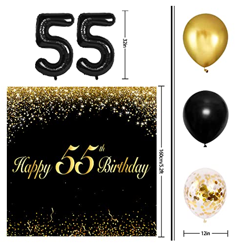LINGPAR Happy 55th Birthday Balloons Black Set Decor Cheers to 55 Years Old Party Theme Garland Banner Backdrop Decorations For Women and Men Supplies - Image 5